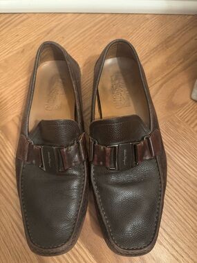 Salvatore Ferragamo Dark Brown Pebbled Leather Bit Loafers